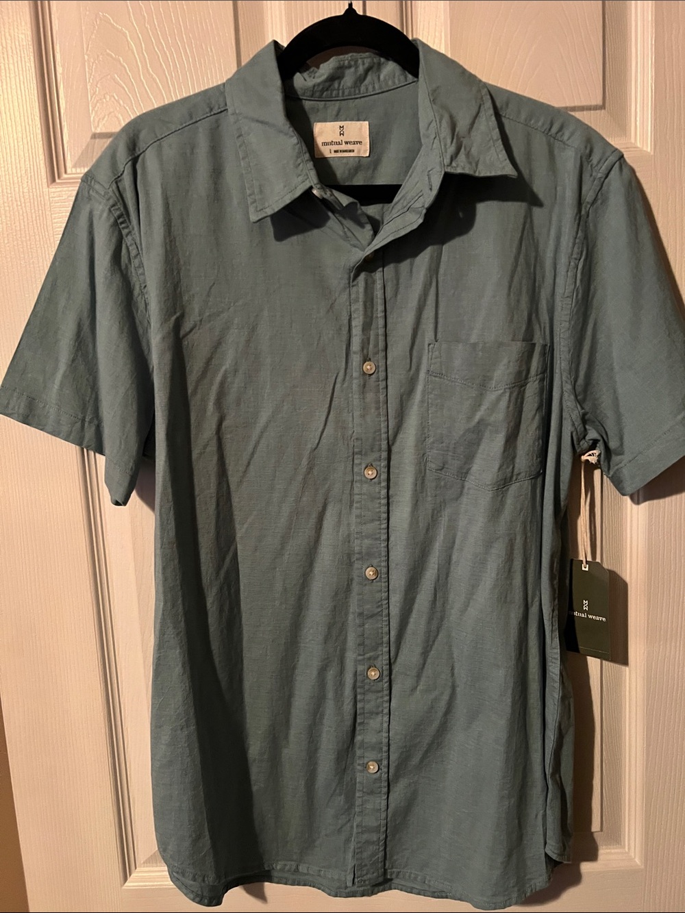 Comfort Wash Short-Sleeve Button-Down Shirt in Teal